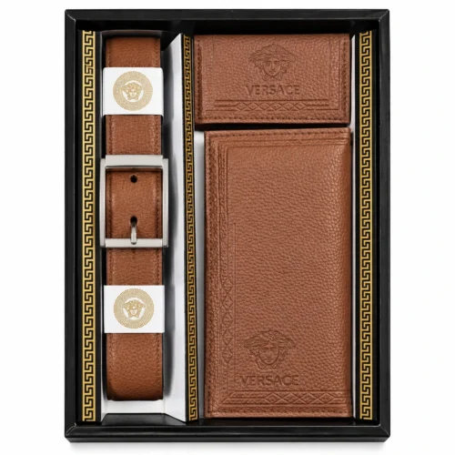 کیف پول ست مردانه چرم طرح ورساچه (شامل کمربند، کیف کتی و جاکارتی)